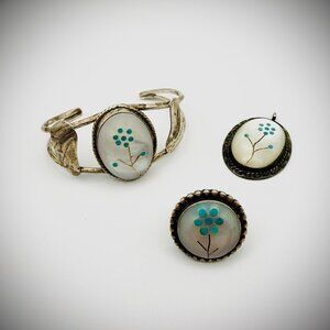 Vintage Sterling Silver (Cuff + Ring + Pendant) Set – Lot of 3